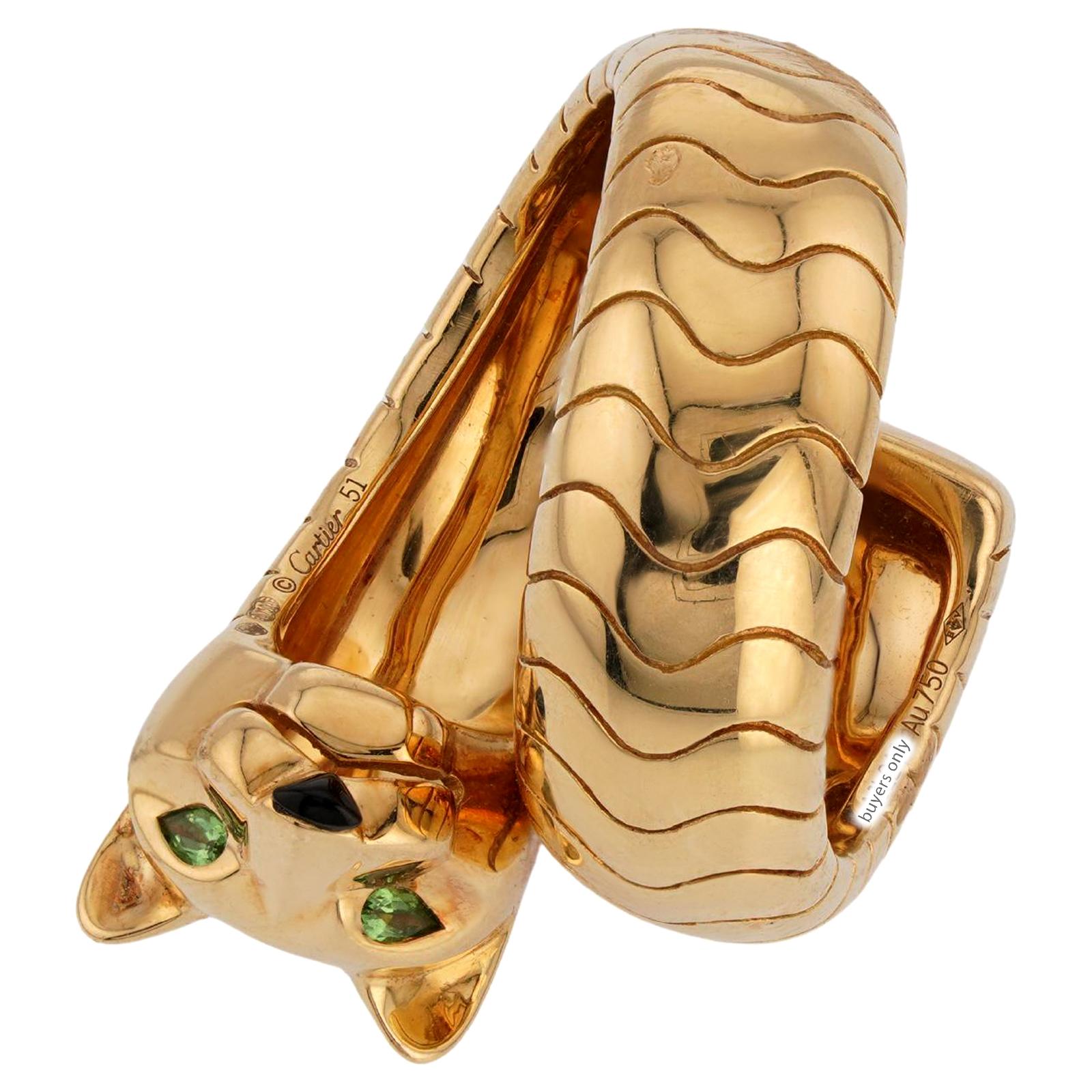 Women's CARTIER Panthere La Carda Tsavorite Onyx Yellow Gold Ring Box For Sale