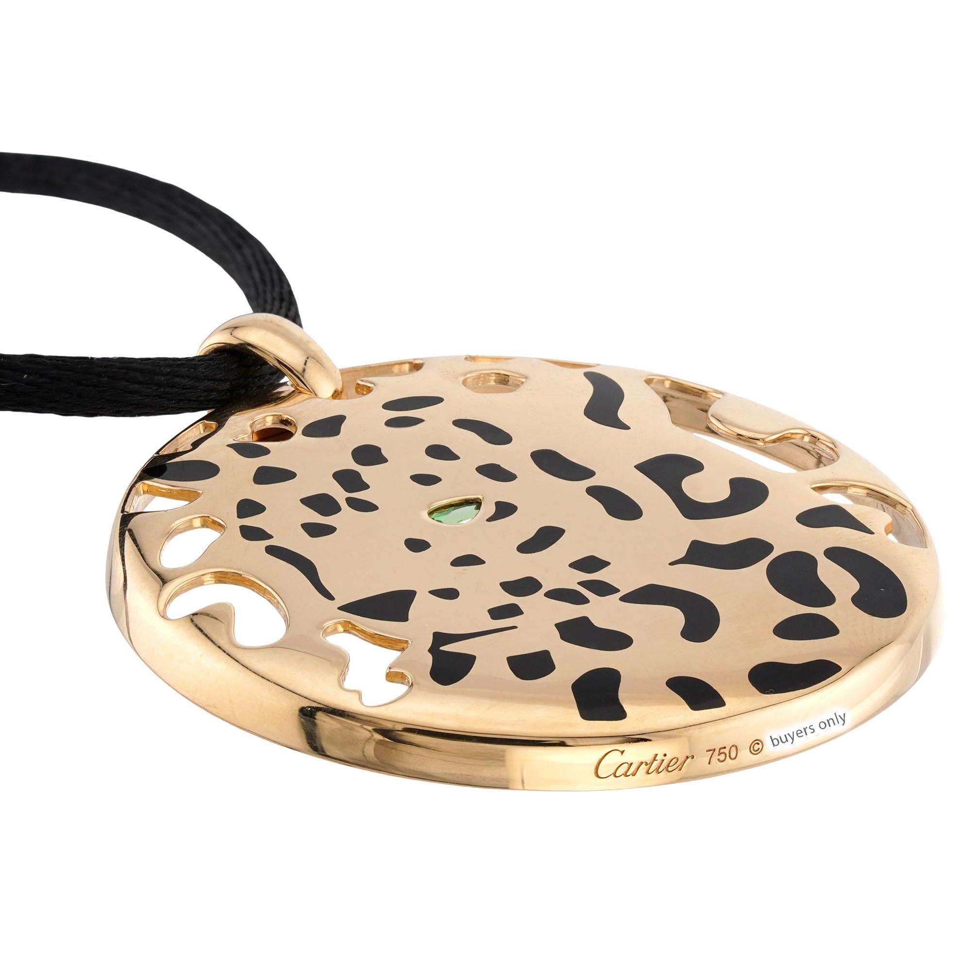 CARTIER Panthere Lacquer Tsavorite Yellow Gold Pendant Necklace in vendita 1
