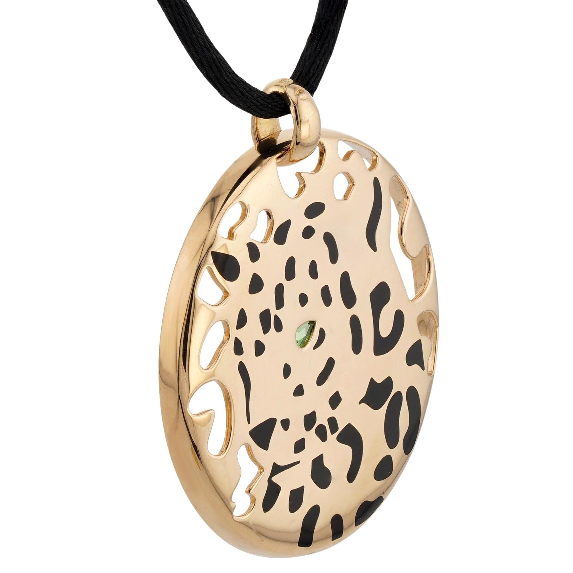 CARTIER Panthere Lacquer Tsavorite Yellow Gold Pendant Necklace in vendita 3