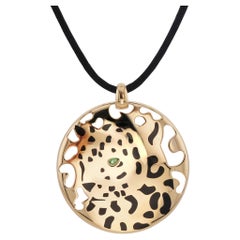 CARTIER Panthere Lacquer Tsavorite Yellow Gold Pendant Necklace