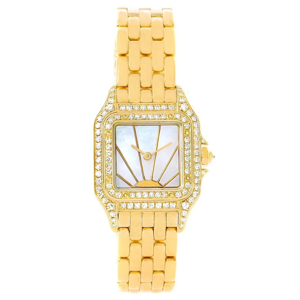 Cartier Panthere Ladies 18 Karat Yellow Gold Diamond Sunrise Dial Watch In Excellent Condition For Sale In Atlanta, GA