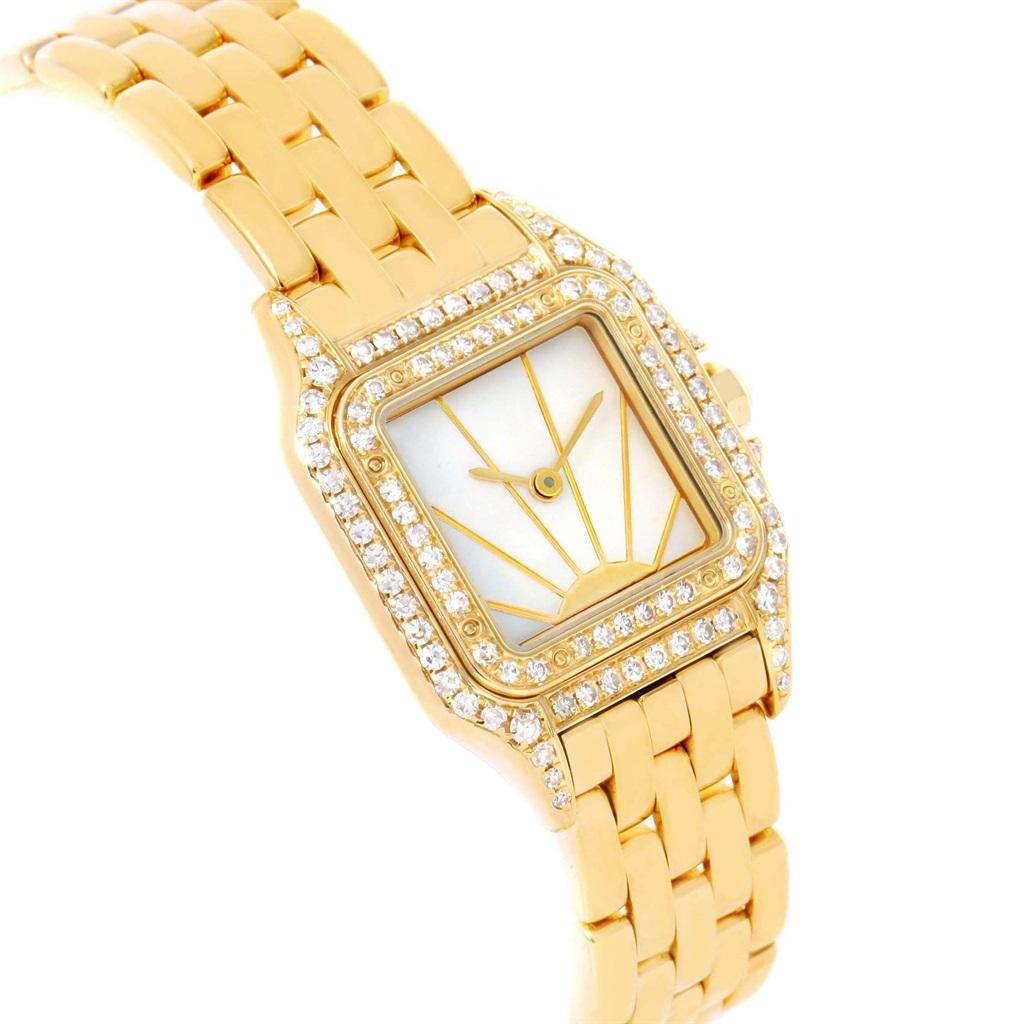 Women's Cartier Panthere Ladies 18 Karat Yellow Gold Diamond Sunrise Dial Watch For Sale