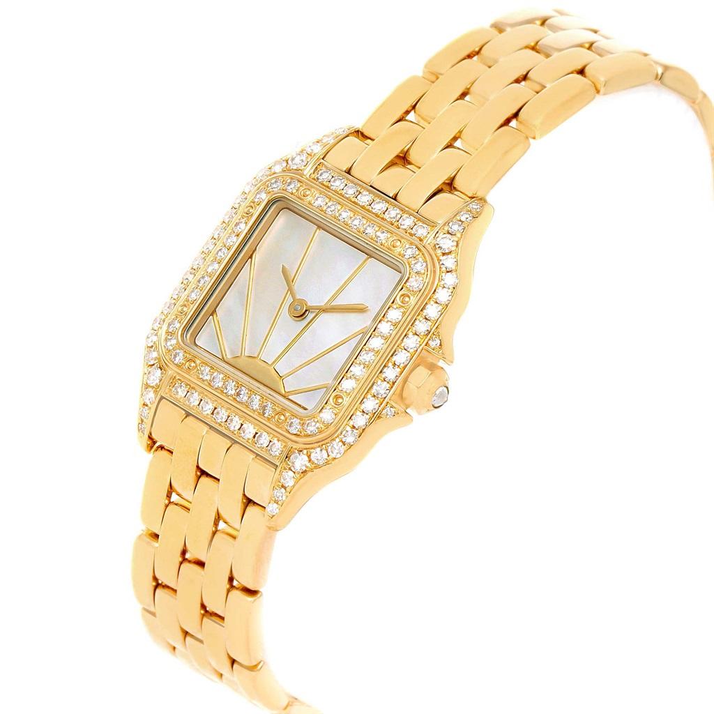 Cartier Panthere Ladies 18 Karat Yellow Gold Diamond Sunrise Dial Watch For Sale 1