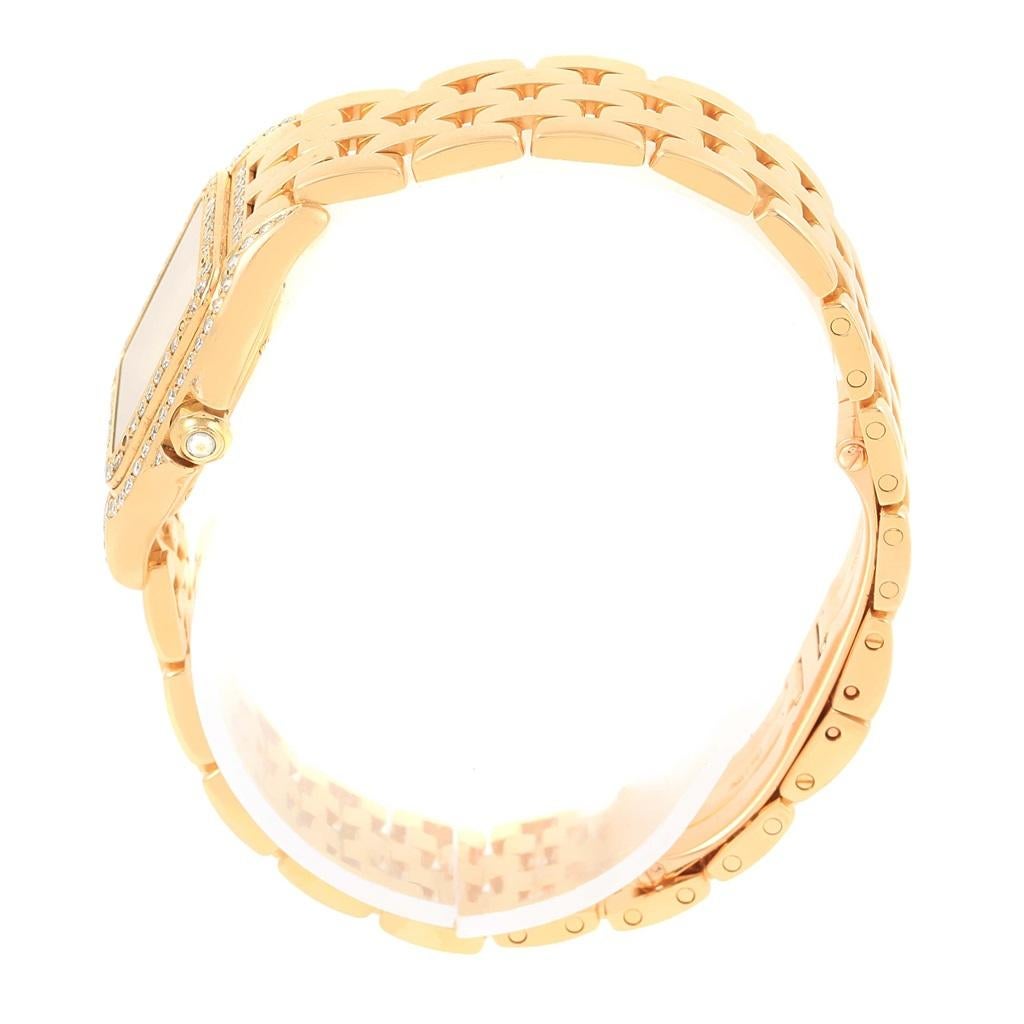 Cartier Panthere Ladies 18 Karat Yellow Gold Diamond Sunrise Dial Watch For Sale 3