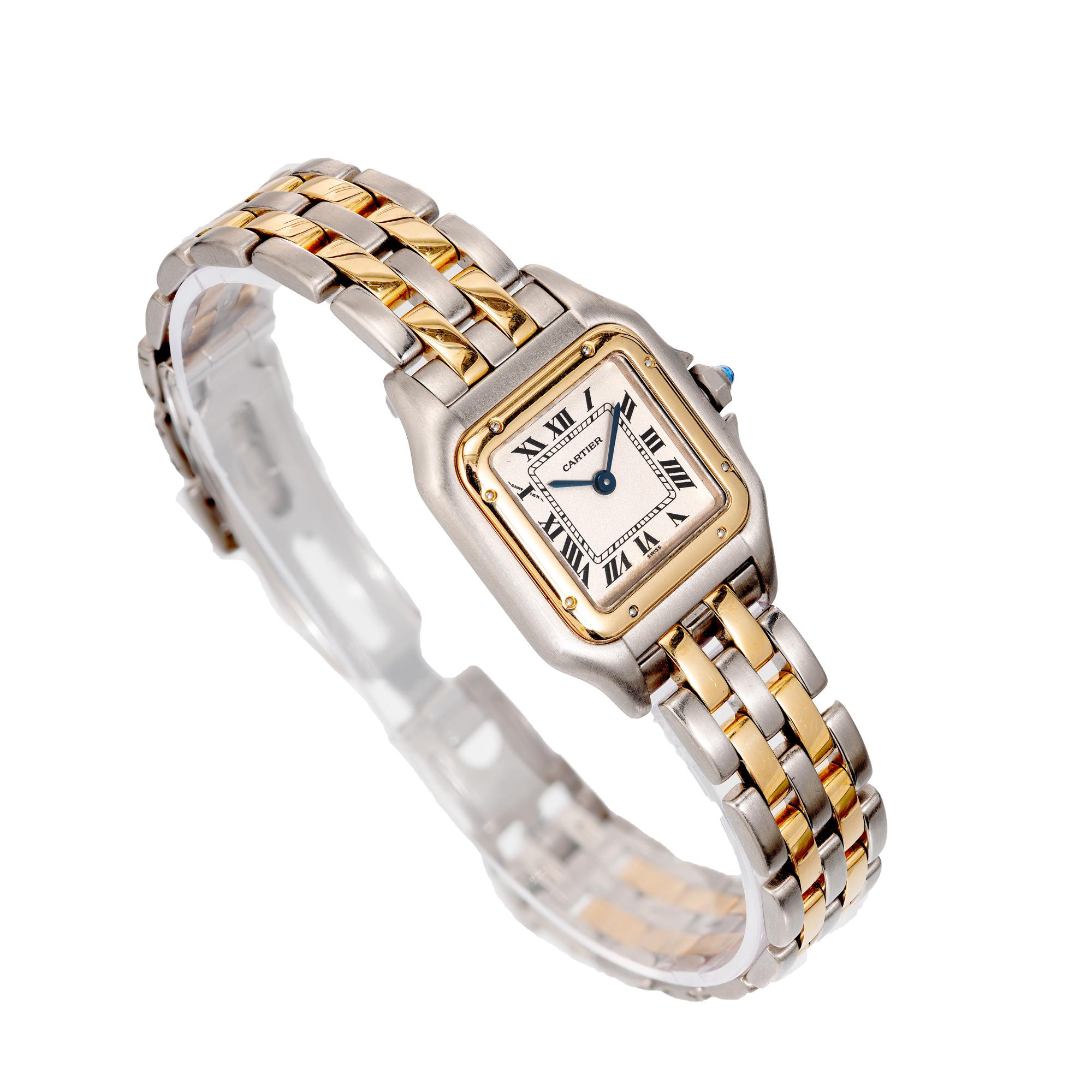 Cartier Panthere Ladies 18 Karat Gold Steel Wristwatch In Excellent Condition In Stamford, CT