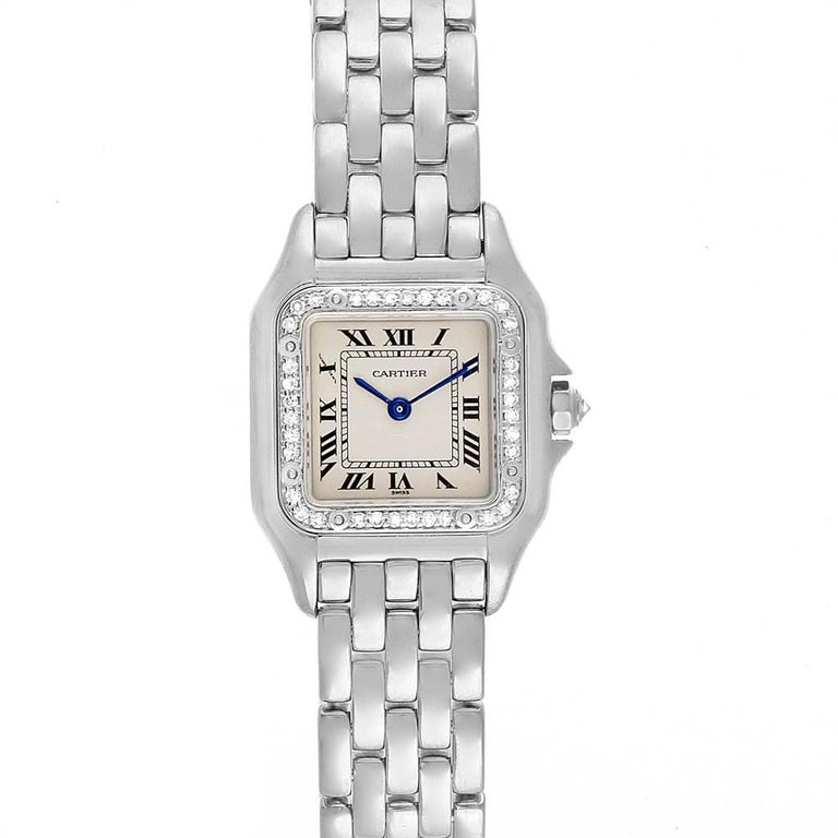 Cartier Panthere Ladies 18 Karat White Gold Diamond Watch Wf3091f3 For Sale At 1stdibs