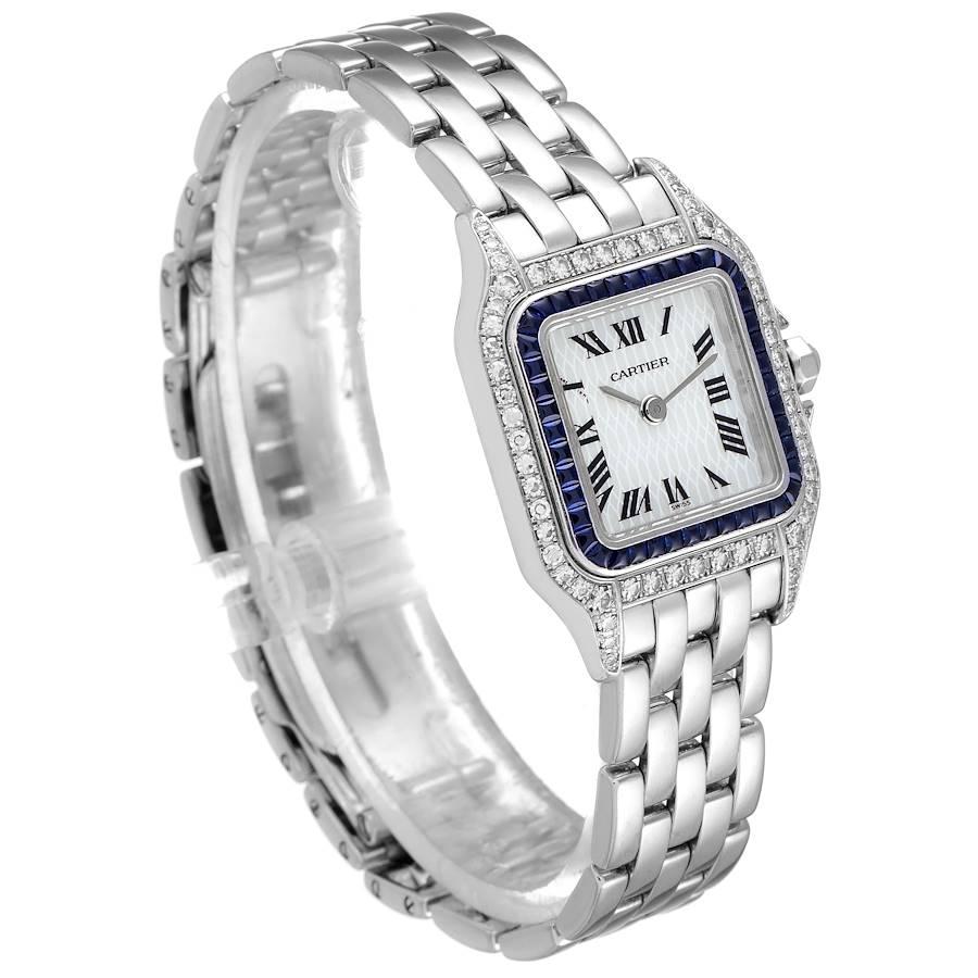 Cartier Panthere Ladies 18k White Gold Sapphire Diamond Ladies Watch 2362 In Excellent Condition In Atlanta, GA