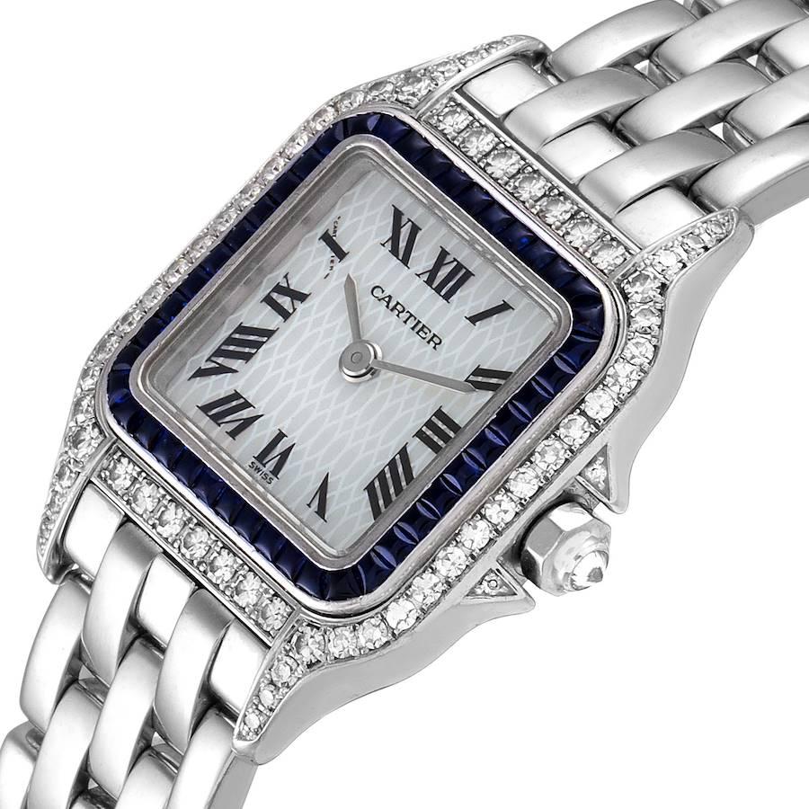 Cartier Panthere Ladies 18k White Gold Sapphire Diamond Ladies Watch 2362 1