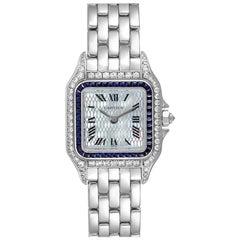 Cartier Panthere Ladies 18k White Gold Sapphire Diamond Ladies Watch 2362