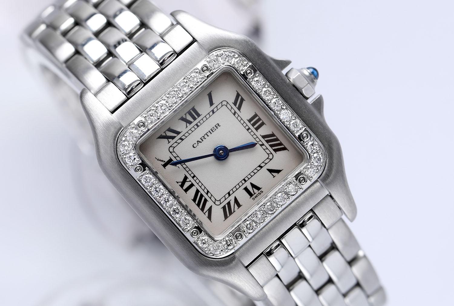 Diamond bezel has been set aftermarket with 100% natural diamonds in F color, VS/SI clarity. Watch has been professionally polished and does not have any visible scratches or blemishes. Bracelet can fit 6 inches wrist.

Sale comes with a jewelry box