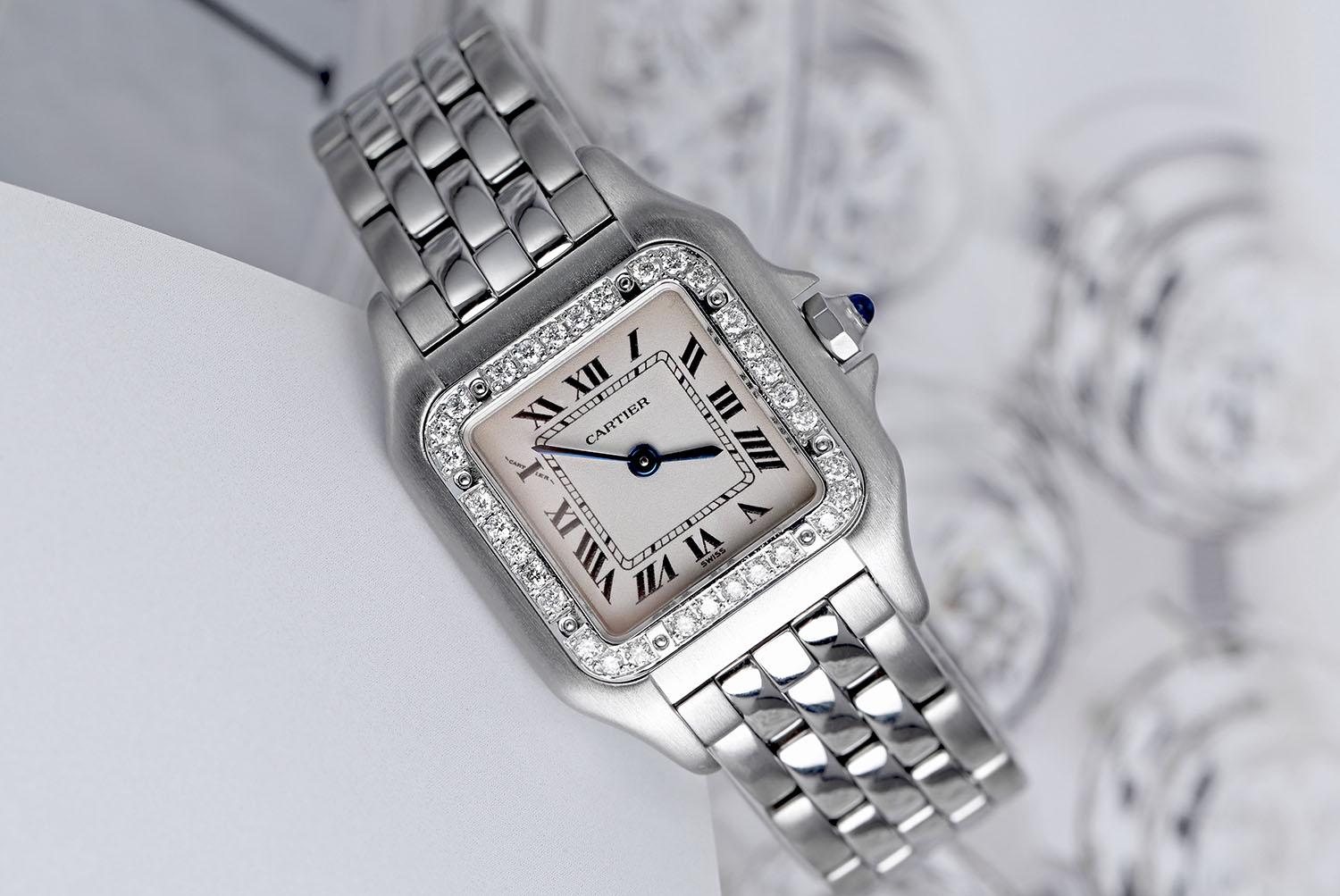 Cartier Panthère Damenuhr aus Edelstahl 22mm mit Diamantlünette 1320 im Angebot 4