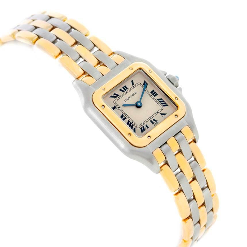 Cartier Panthere Ladies Steel 18 Karat Yellow Gold 3-Row Watch W25029B6 In Excellent Condition In Atlanta, GA