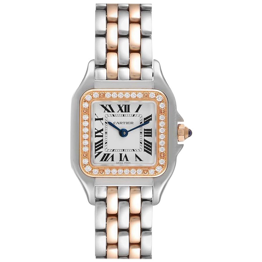 Cartier Panthere Ladies Steel Rose Gold Diamond Watch W3PN0006 Box Card