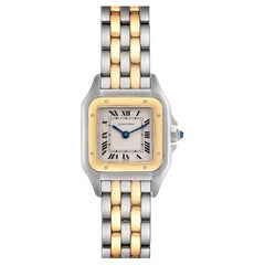 Cartier Panthere Ladies Steel Yellow Gold 2 Row Watch W25029B6 Box Papers