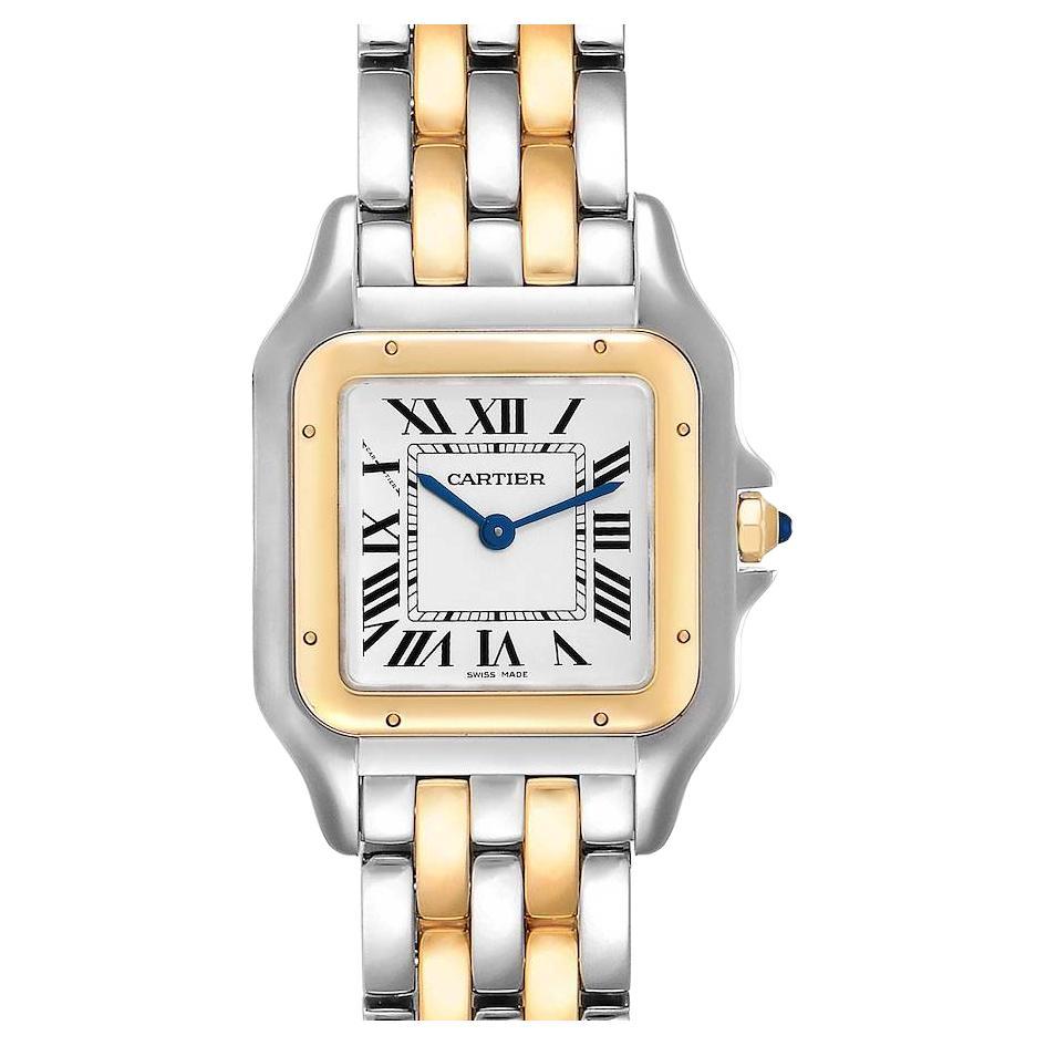 Cartier Panthere Ladies Steel Yellow Gold 2 Row Watch W2PN0007 Box Card For Sale