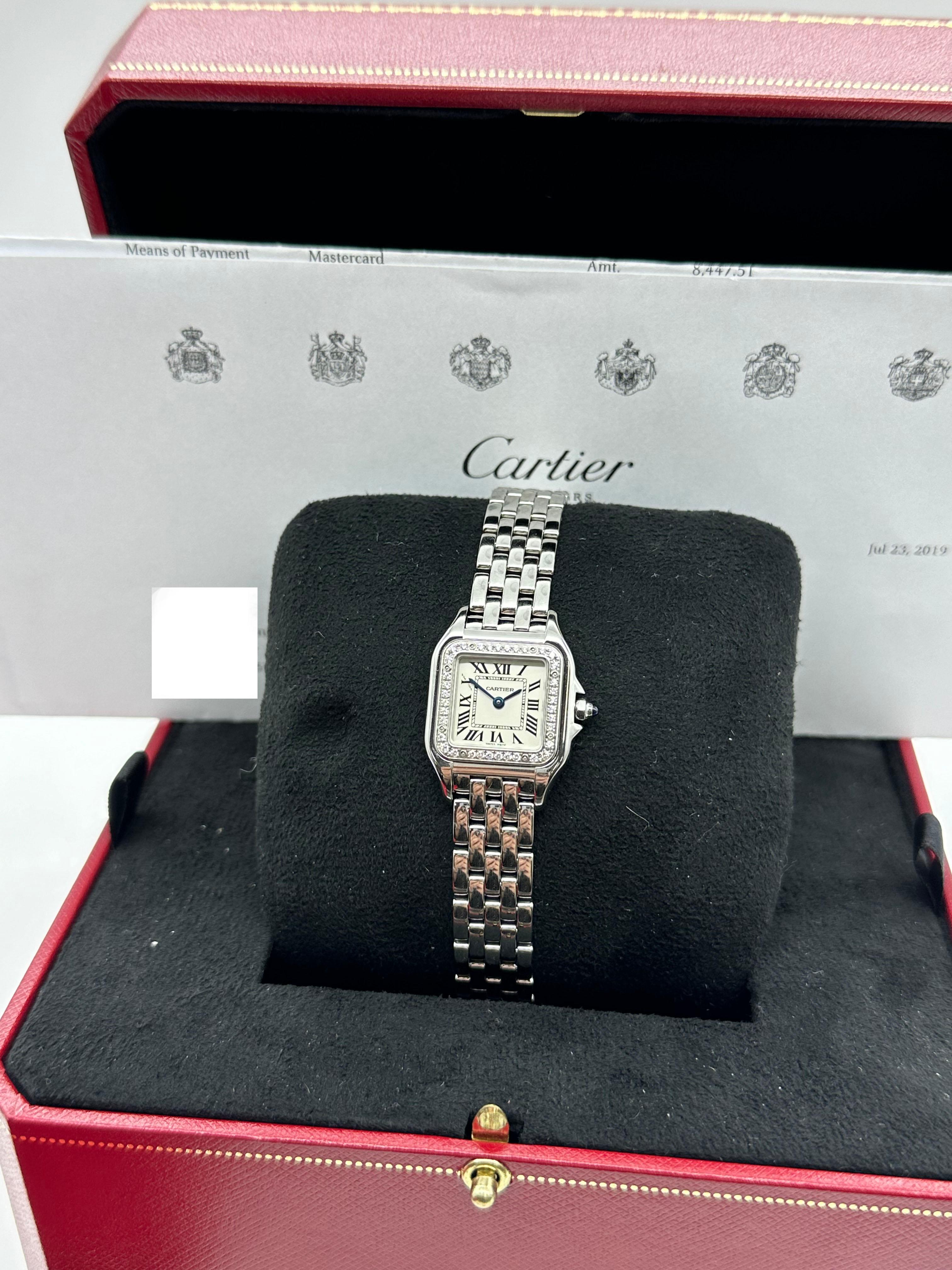 Cartier Panthere Damen W4PN0007 4022 Diamant-Lünette Edelstahl Box Papier (Rundschliff)
