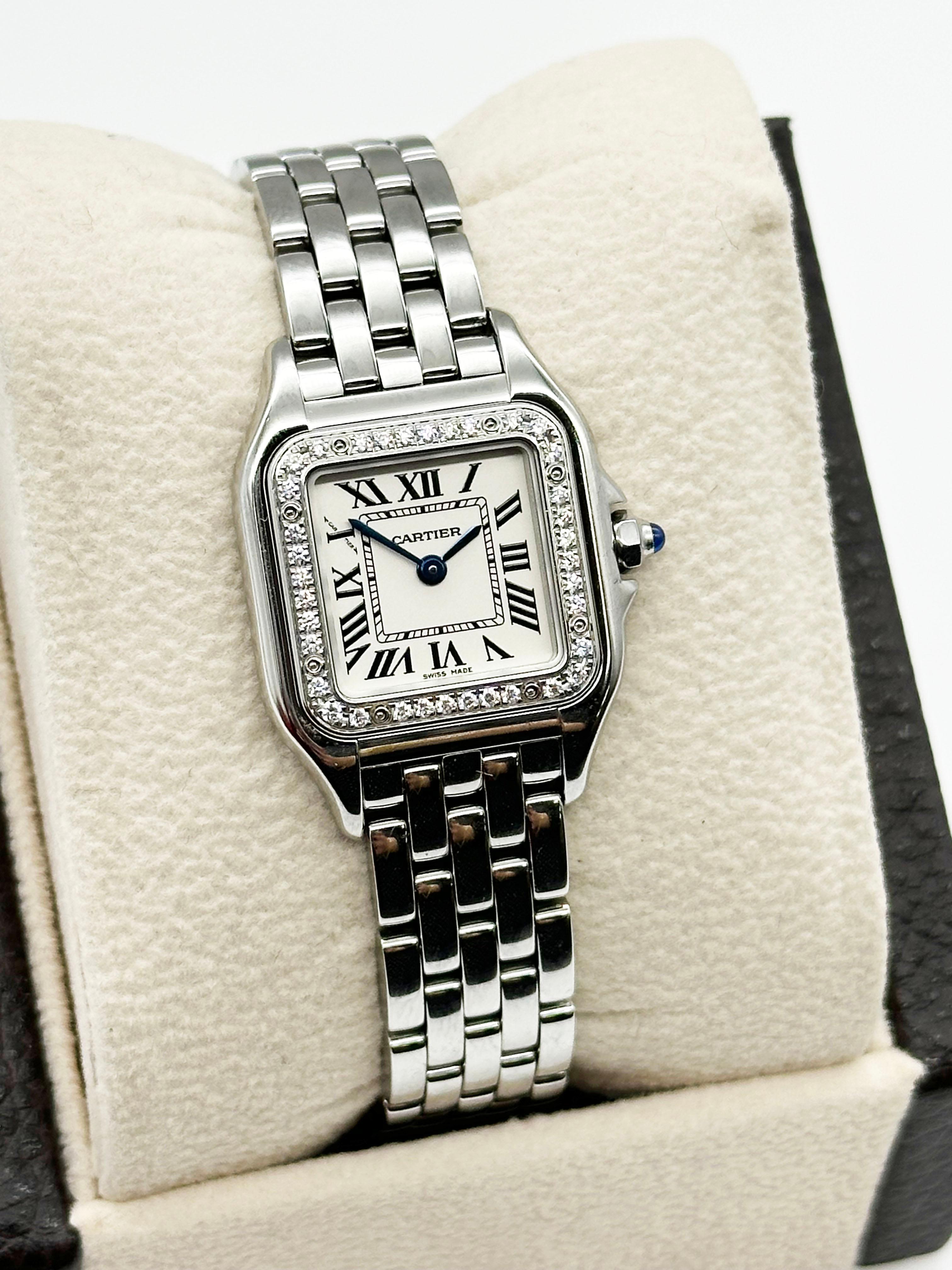 Cartier Panthere Damen W4PN0007 4022 Diamant-Lünette Edelstahl Box Papier 1