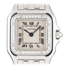 Cartier Panthere Ladies White Gold Silver Roman Dial Diamond Set Quartz Watch