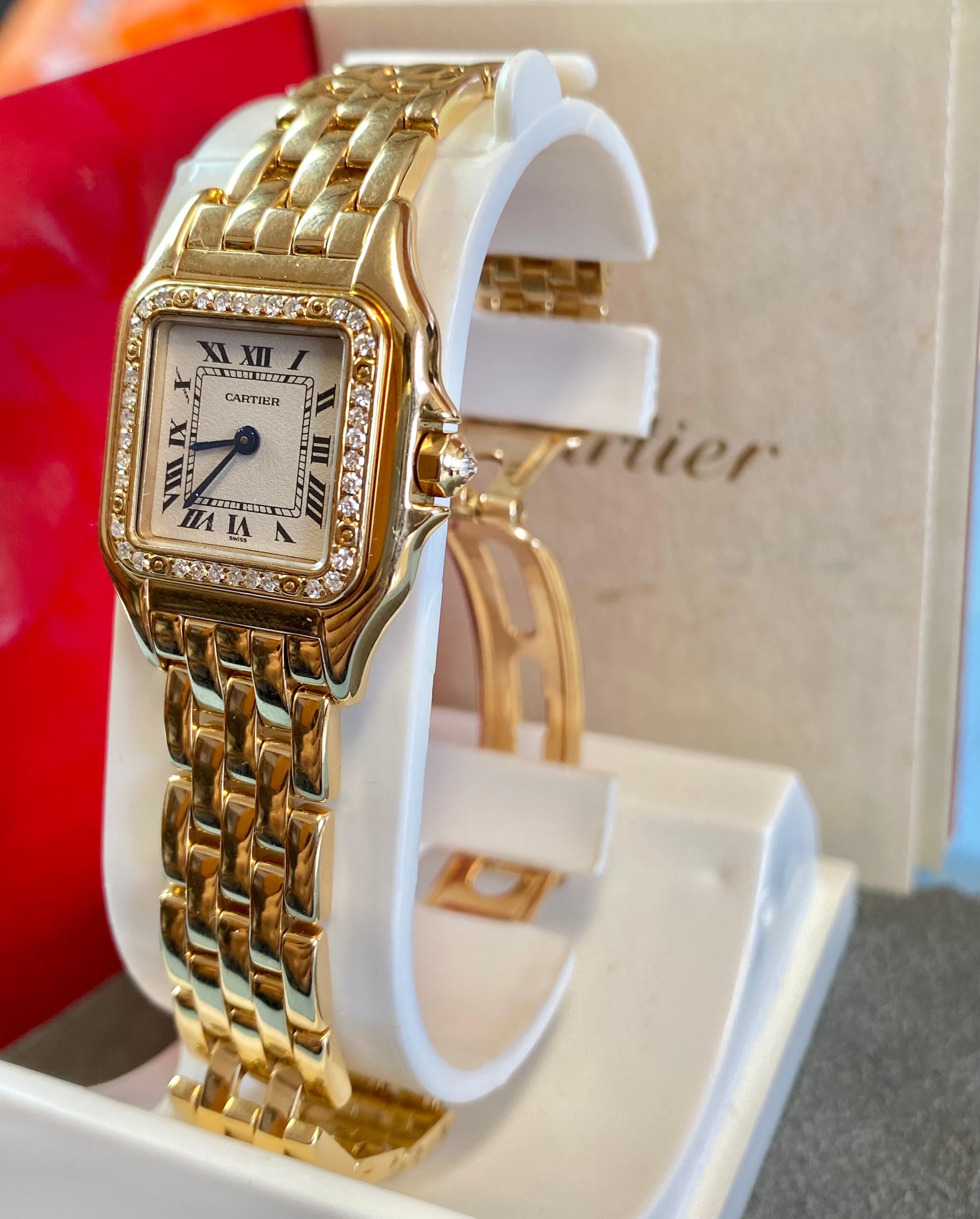 Cartier Panthere Ladies Wristwatch in 18k Gold with Cartier Diamond Bezel 6