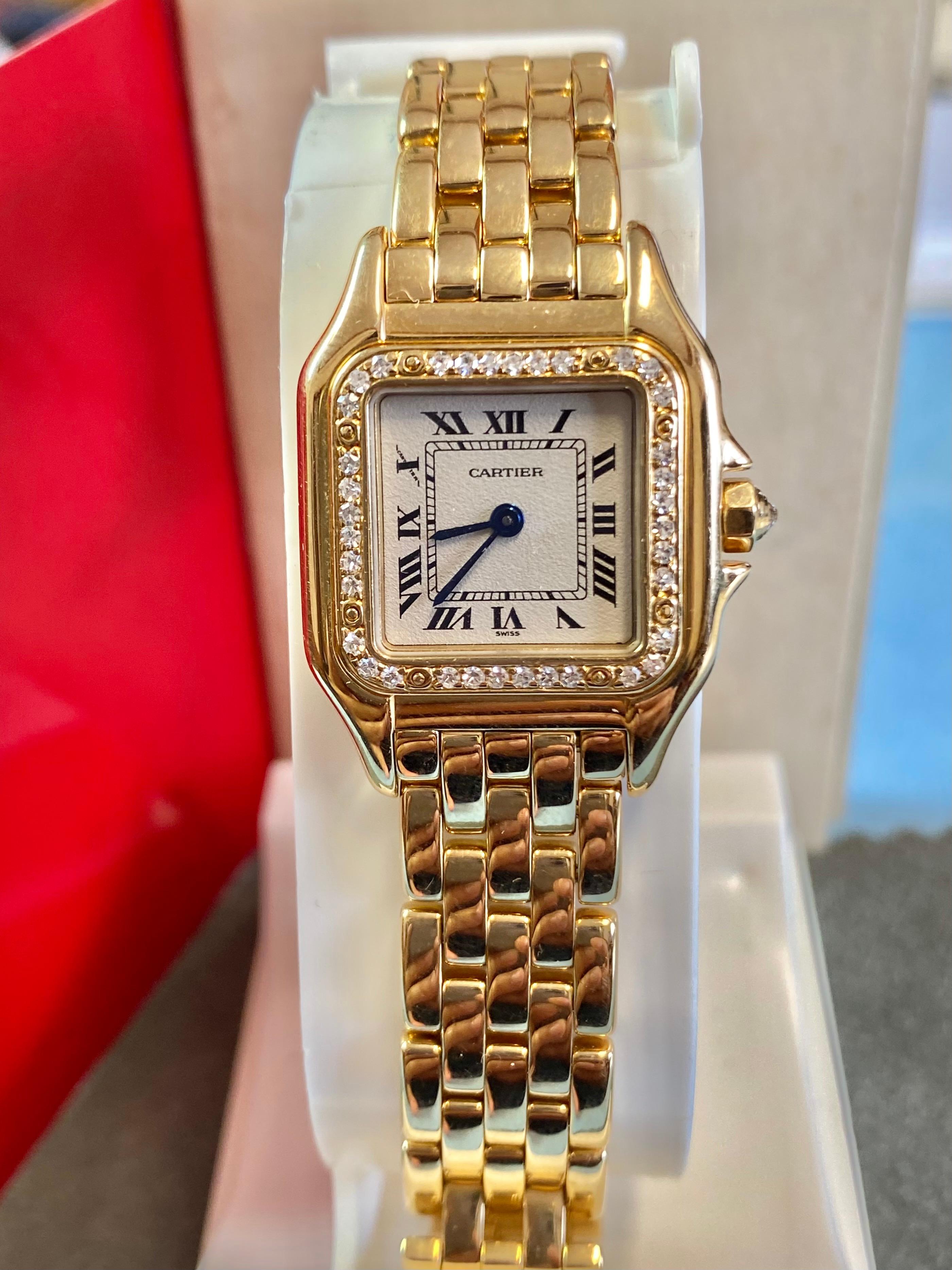 Cartier Panthere Ladies Wristwatch in 18k Gold with Cartier Diamond Bezel 7