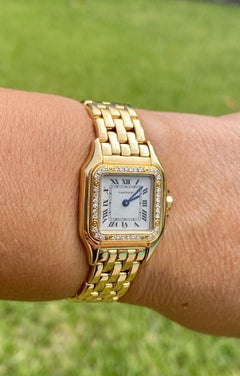 Cartier Panthere Ladies Wristwatch in 18k Gold with Cartier Diamond Bezel