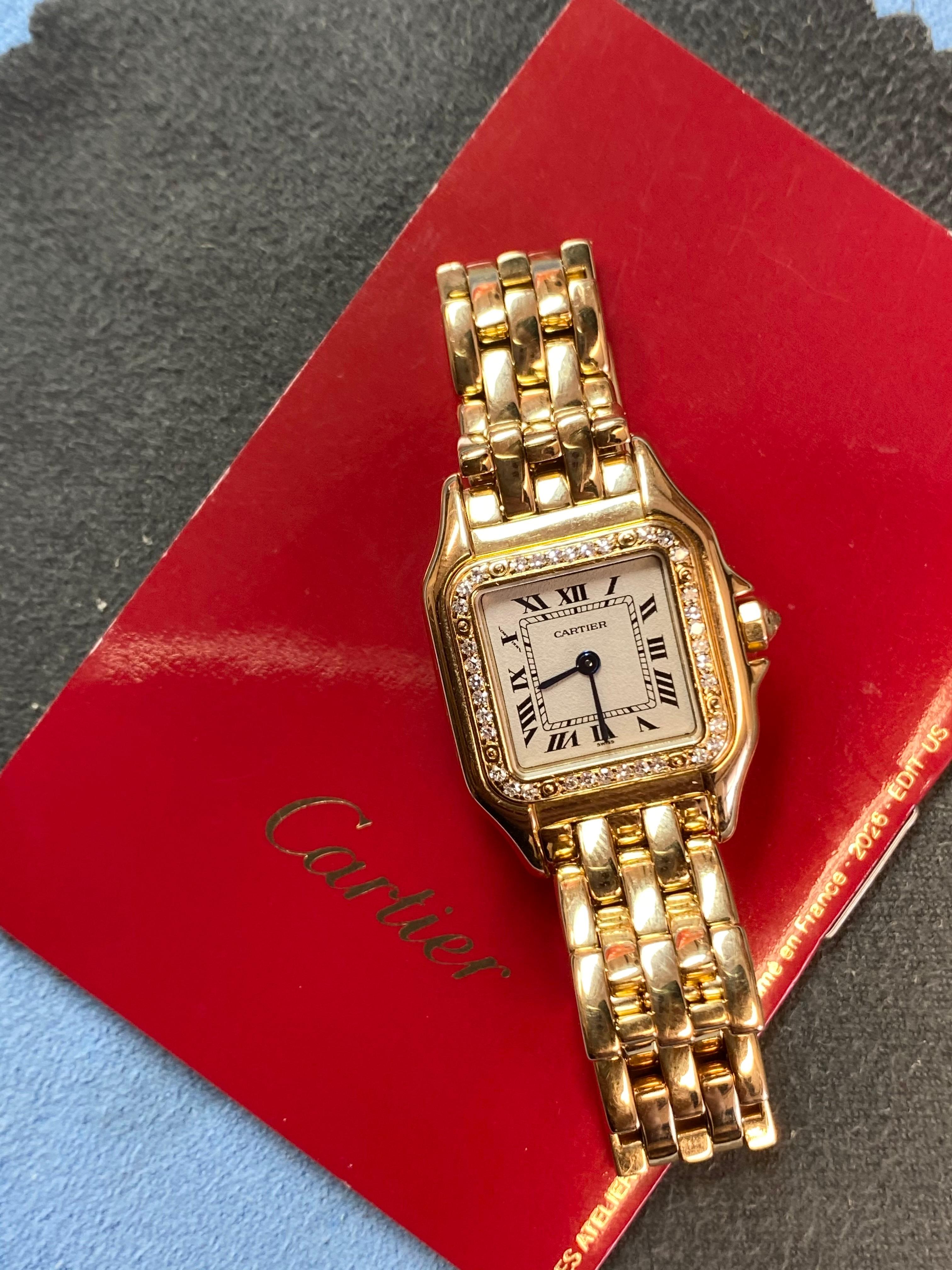 Women's Cartier Panthere Ladies Wristwatch in 18k Gold with Cartier Diamond Bezel