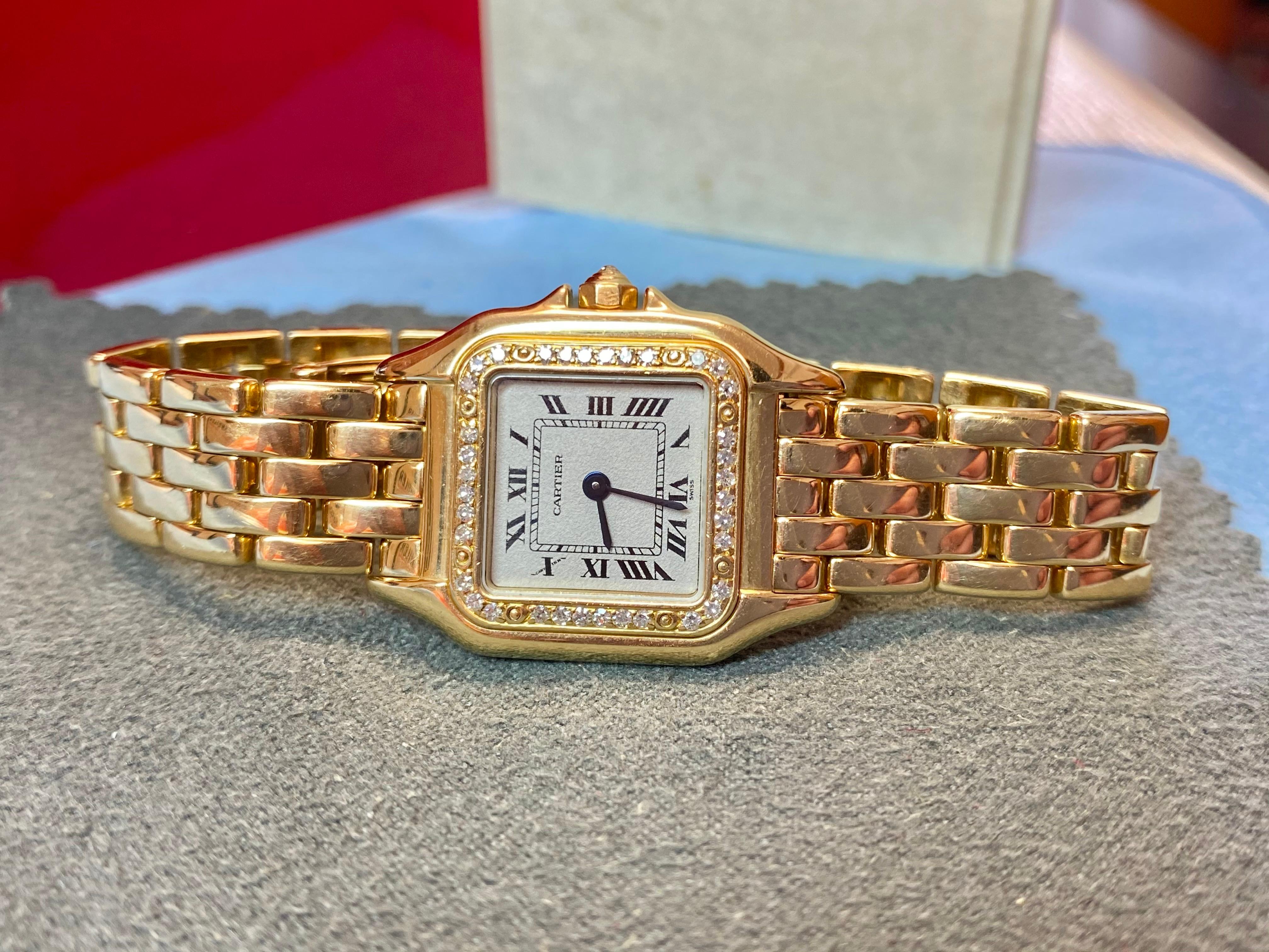 Cartier Panthere Ladies Wristwatch in 18k Gold with Cartier Diamond Bezel 1