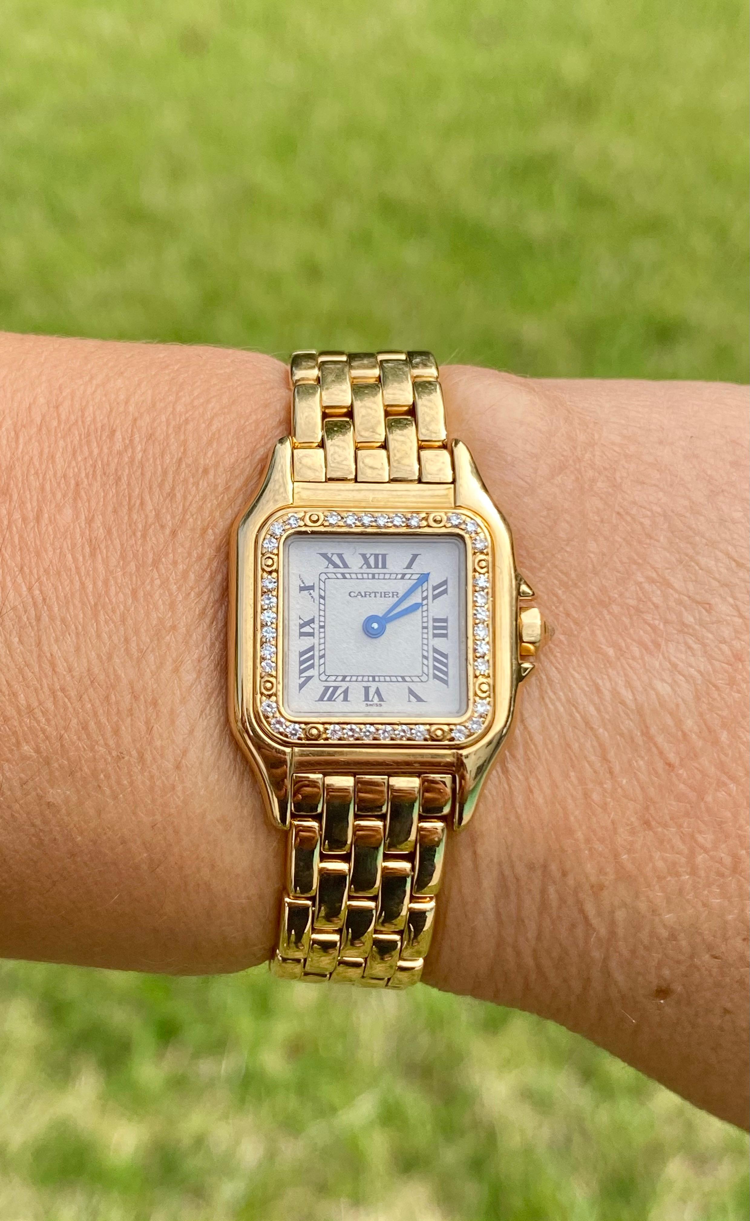Cartier Panthere Ladies Wristwatch in 18k Gold with Cartier Diamond Bezel 3