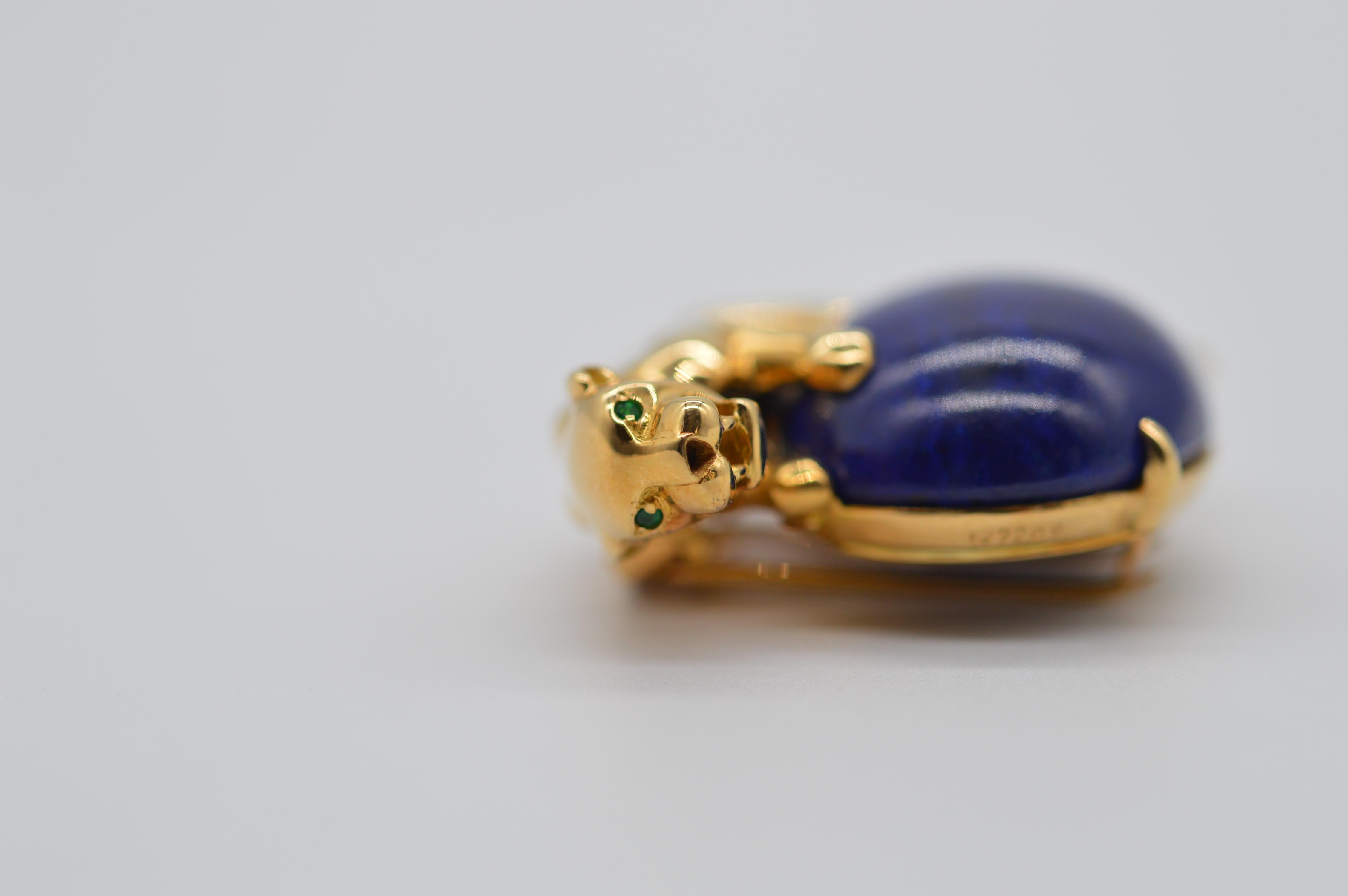 Cabochon Cartier Panthère Lapis Lazuli 18K Yellow Gold Brooch with Emerald Eyes Unworn For Sale