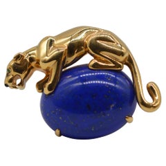 Cartier Panthère Lapis Lazuli 18K Yellow Gold Brooch with Emerald Eyes Unworn