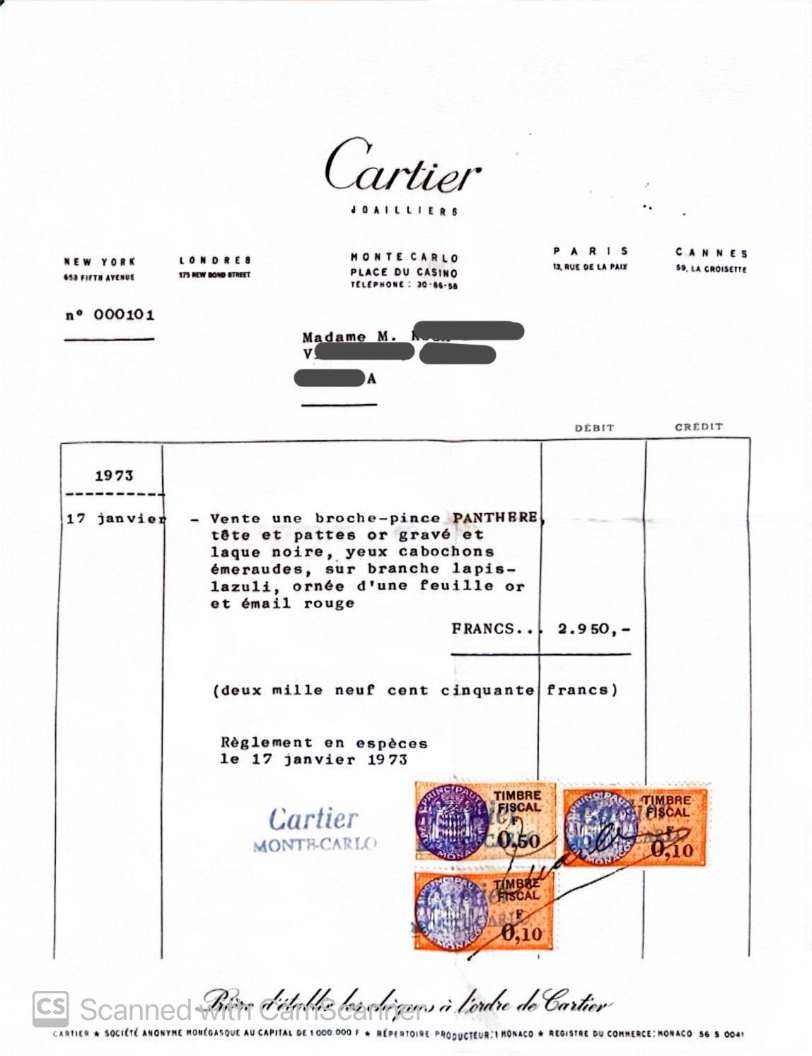 Broche à clip en lapis-lazuli, émeraude et émail de Cartier 'Panthère' Papiers d'origine en vente 2
