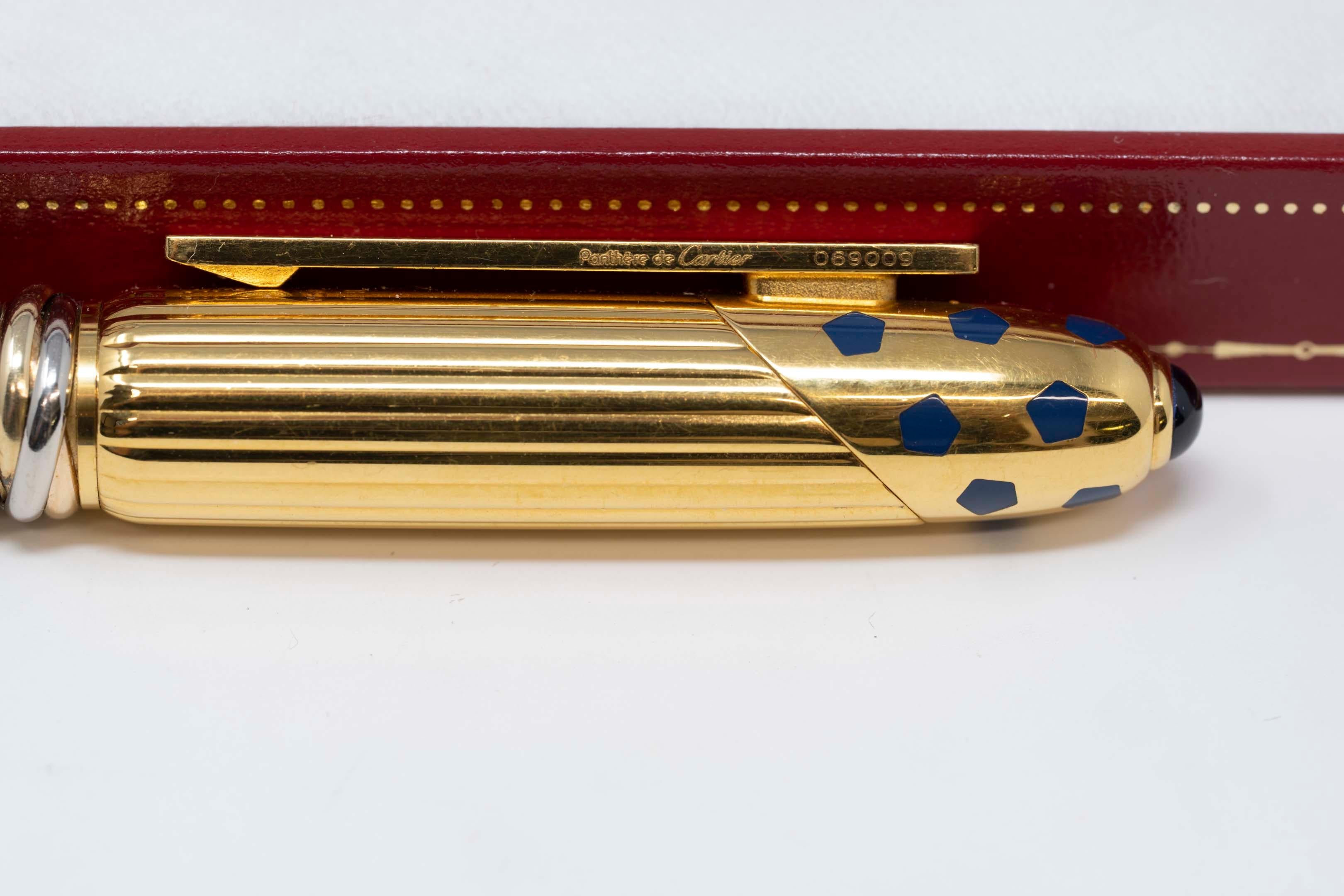 Cartier Panthere Blue Ballpoint 18k Gold Plated Pen 3