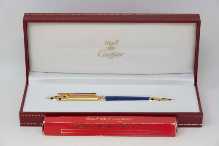 Cartier Panthere Blue Ballpoint 18k Gold Plated Pen at 1stDibs