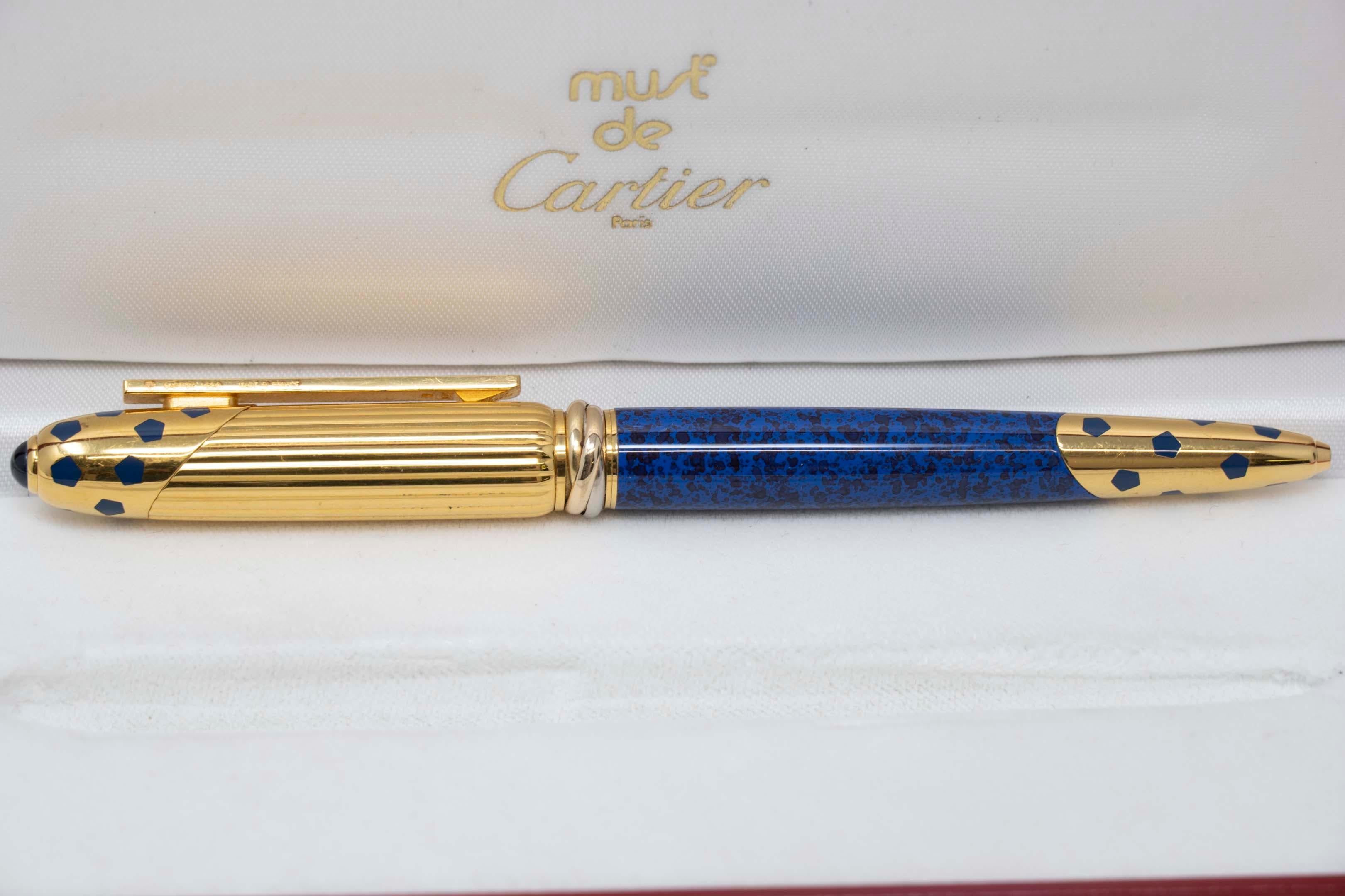 Women's or Men's Cartier Panthere Blue Ballpoint 18k Gold Plated Pen