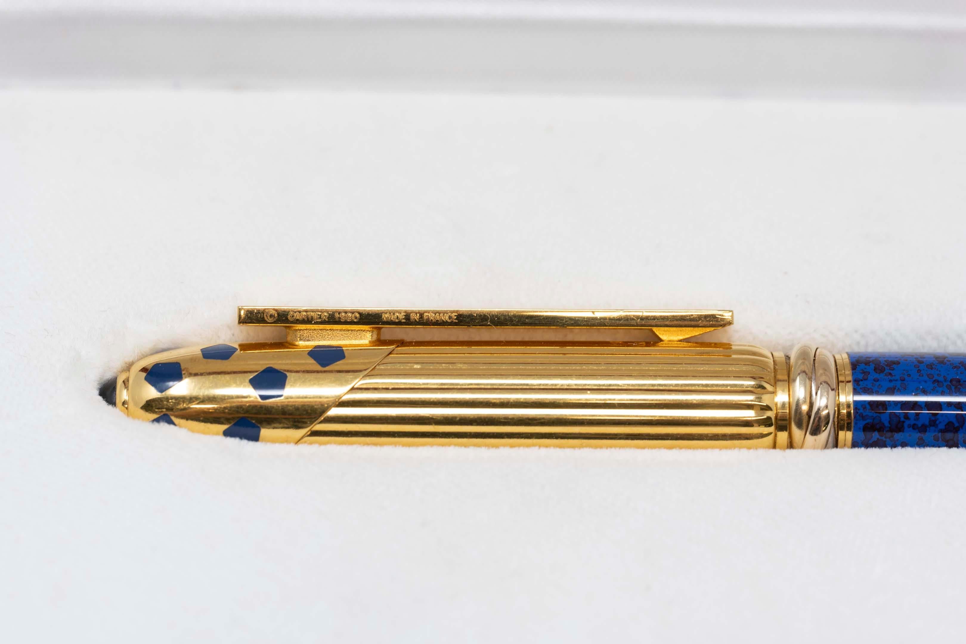 Cartier Panthere Blue Ballpoint 18k Gold Plated Pen 1