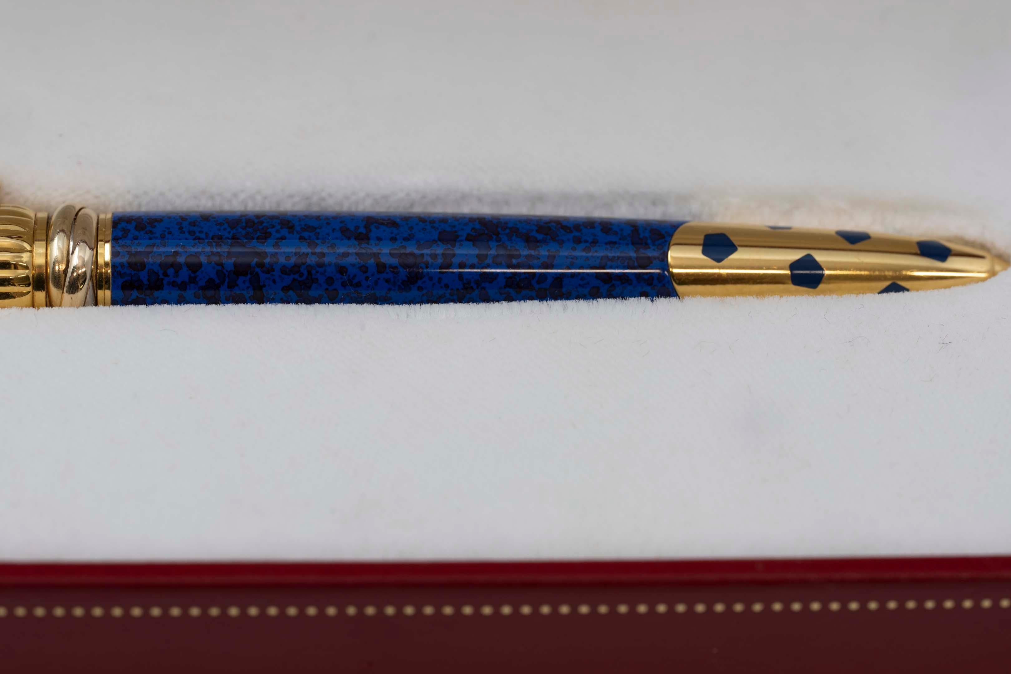 Cartier Panthere Blue Ballpoint 18k Gold Plated Pen 2