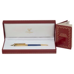 Retro Cartier Panthere Blue Ballpoint 18k Gold Plated Pen