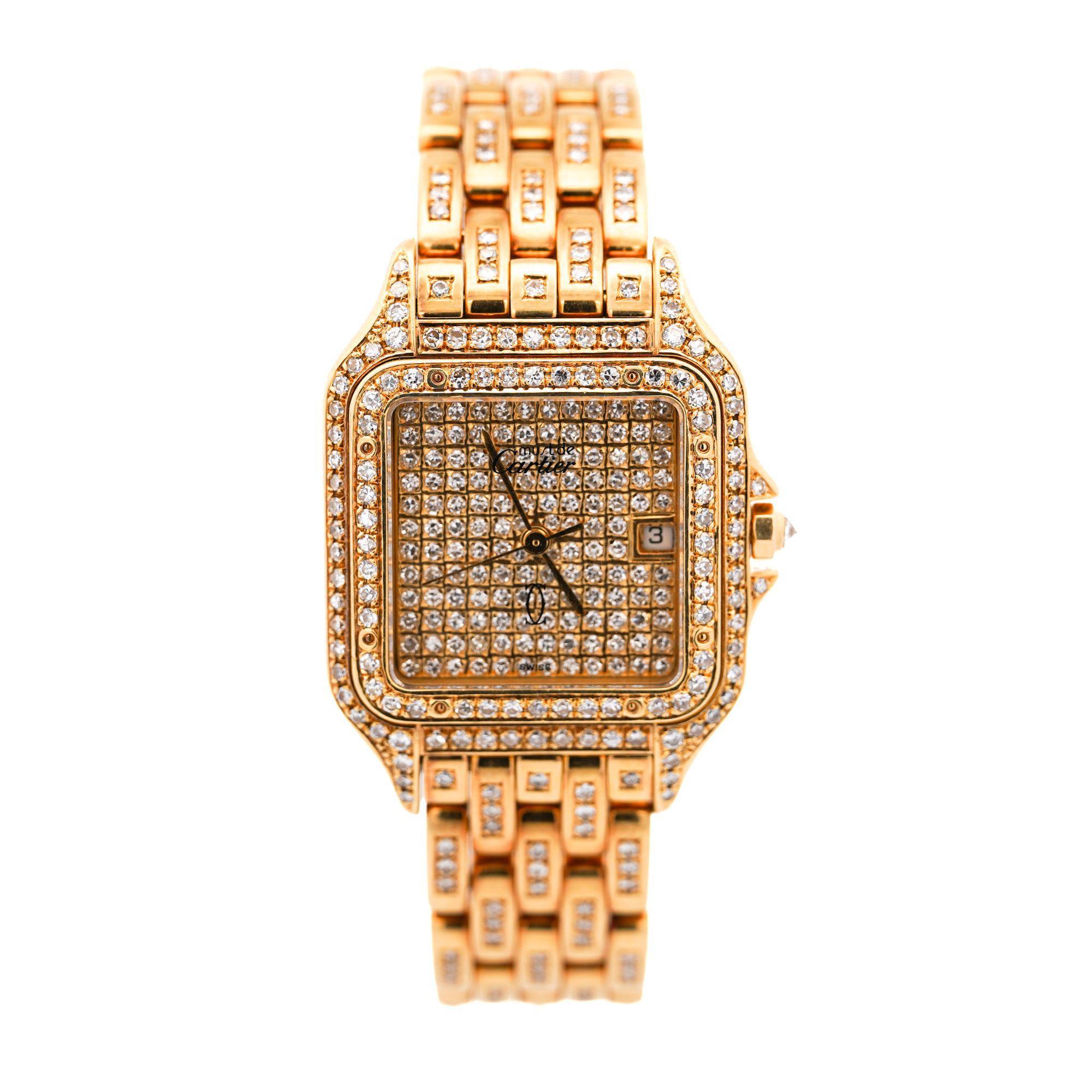Orologio Cartier Panthere Large 27 mm con quadrante diamantato in oro 18 carati in vendita 4