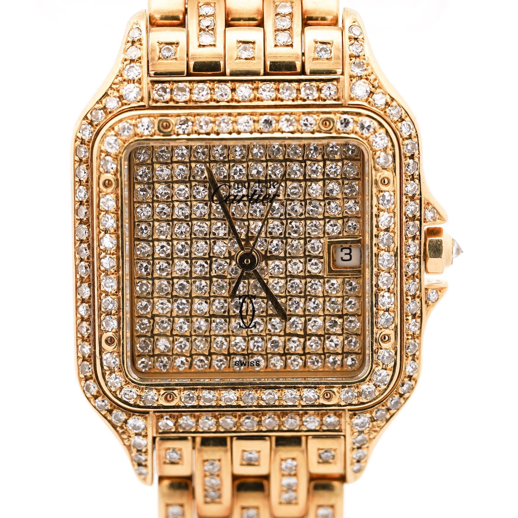da uomo o donna Orologio Cartier Panthere Large 27 mm con quadrante diamantato in oro 18 carati in vendita