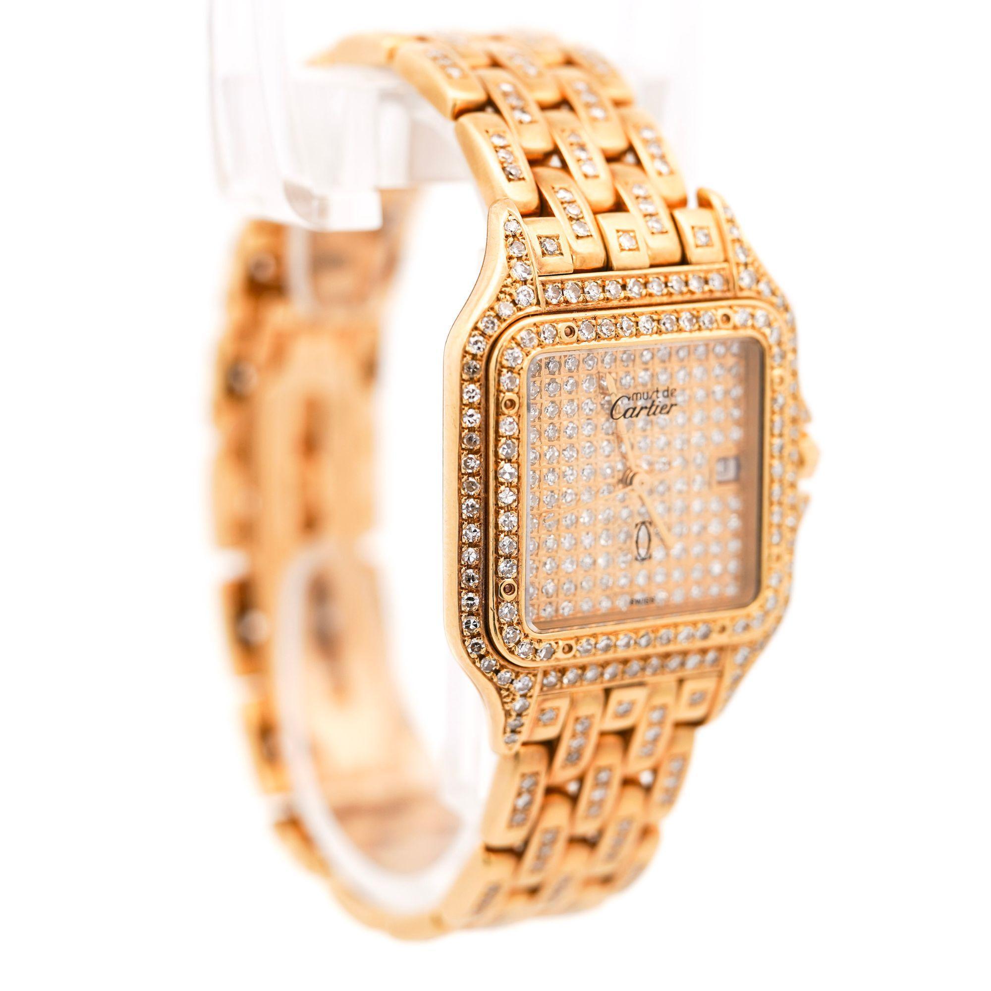 Orologio Cartier Panthere Large 27 mm con quadrante diamantato in oro 18 carati in vendita 2