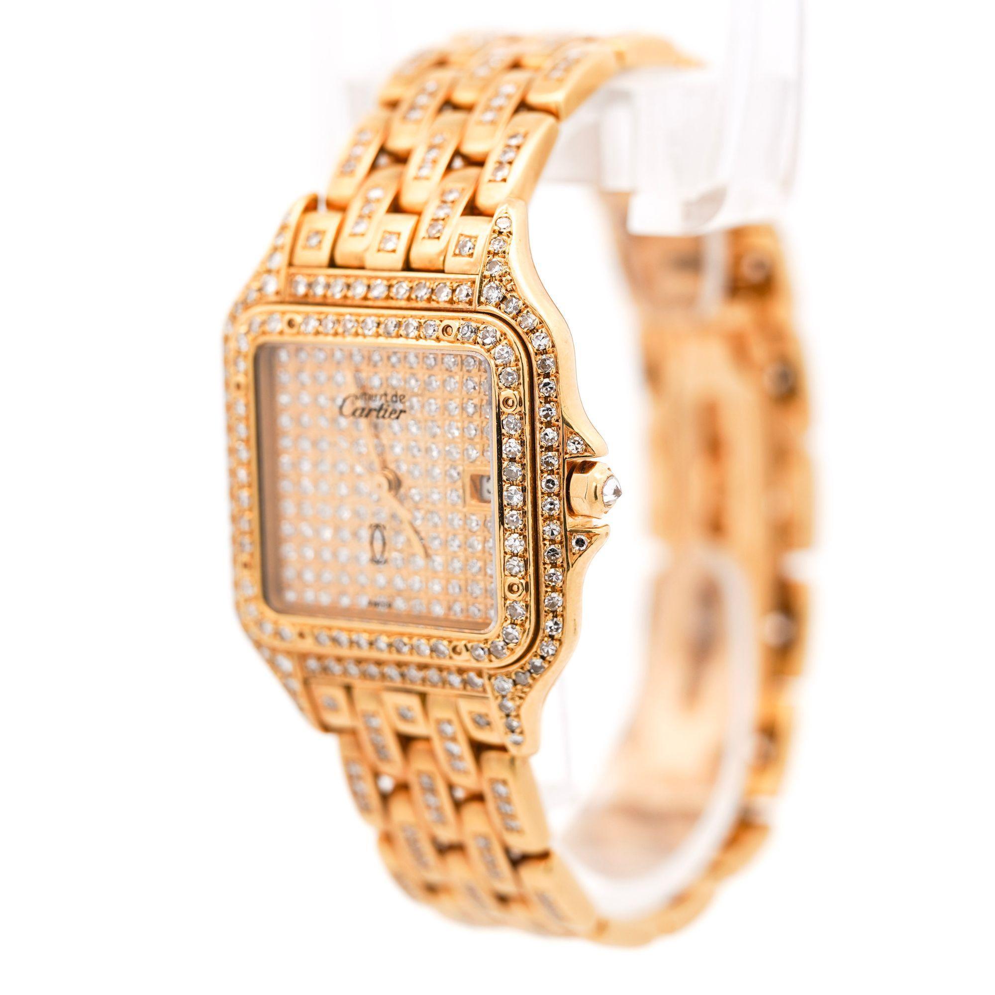 Orologio Cartier Panthere Large 27 mm con quadrante diamantato in oro 18 carati in vendita 3