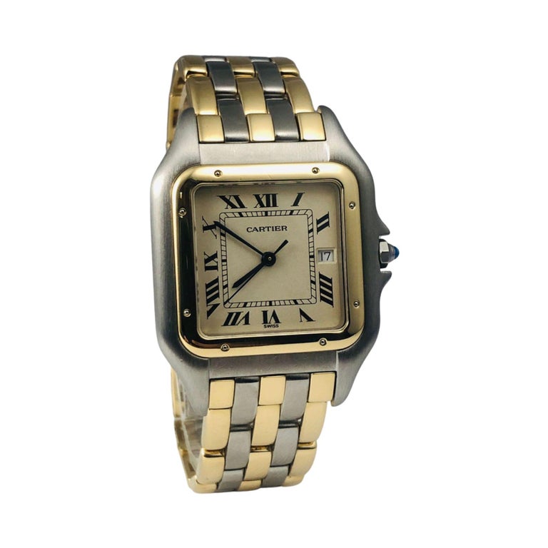 Cartier Panthere Large 3 Row Two-Tone Stainless Steel/Yellow Gold Ref. W25028B8 In Good Condition For Sale In Miami, FL