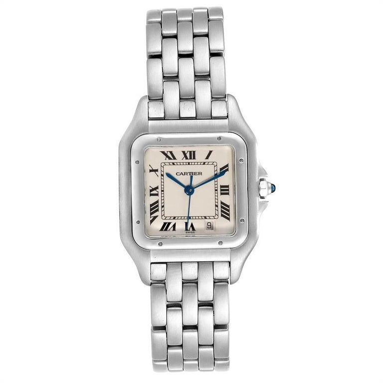 Cartier Panthere Large Blue Hands Steel Unisex Watch W25054p5 For Sale At 1stdibs
