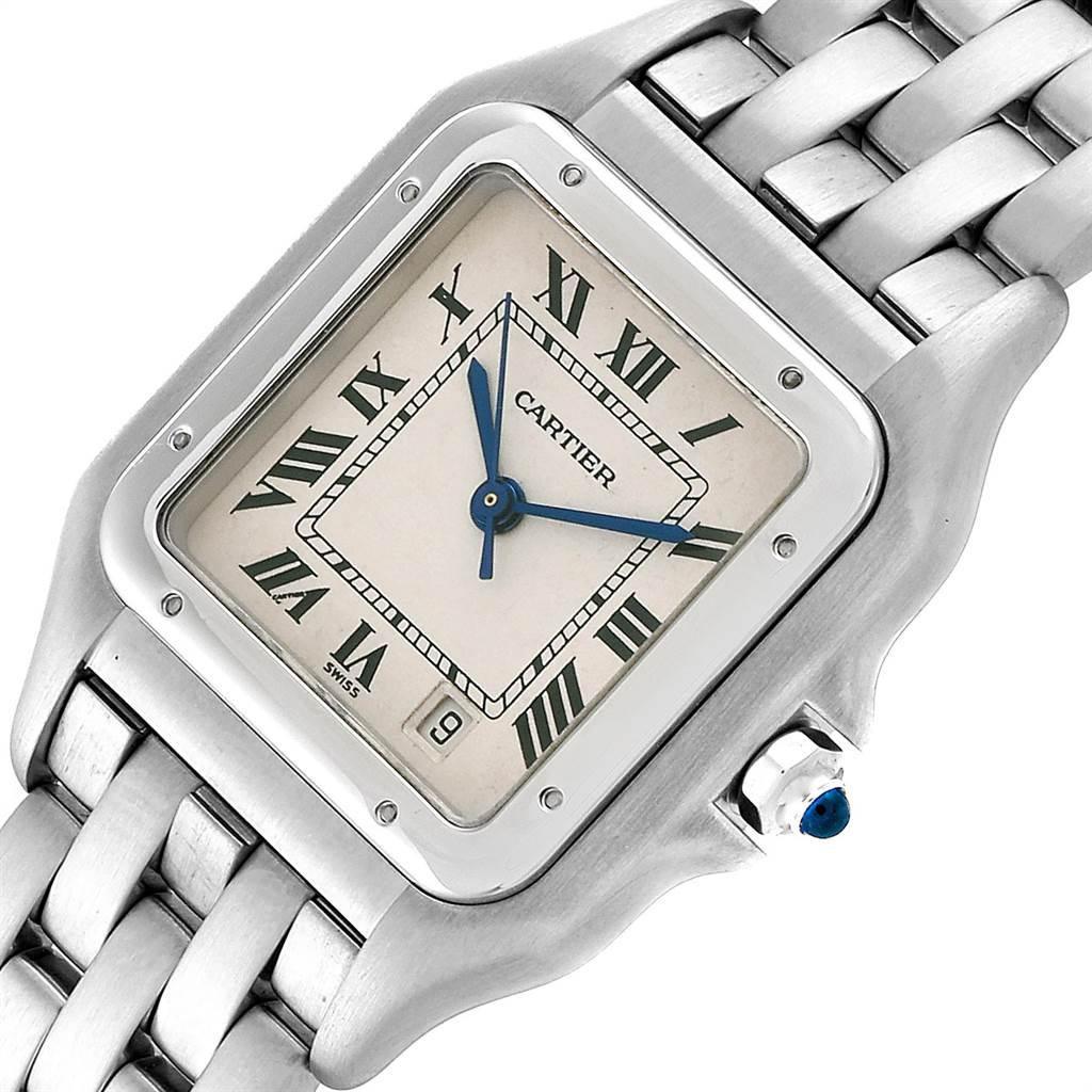 Cartier Panthere Large Blue Hands Steel Unisex Watch W25054P5 For Sale 1