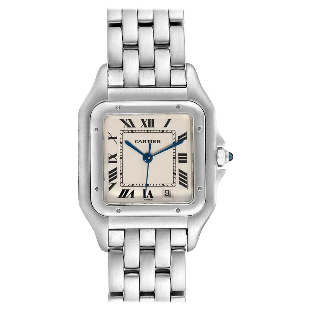 Cartier Panthere Large Blue Hands Steel Unisex Watch W25054P5 For Sale