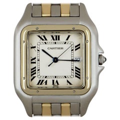 Cartier Panthere Large Gents Stainless Steel & 18 Karat Yellow Gold Silver Dial
