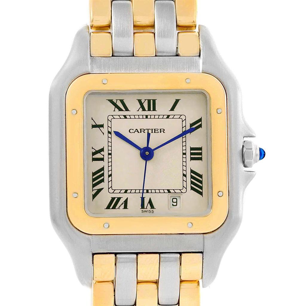 Cartier Panthere Large Steel 18 Karat Yellow Gold Three-Row Watch W25028B6 In Excellent Condition For Sale In Atlanta, GA