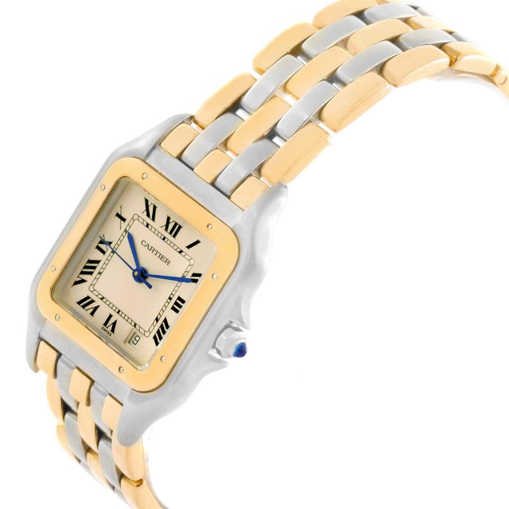 Women's or Men's Cartier Panthere Large Steel 18 Karat Yellow Gold Three-Row Watch W25028B6 For Sale