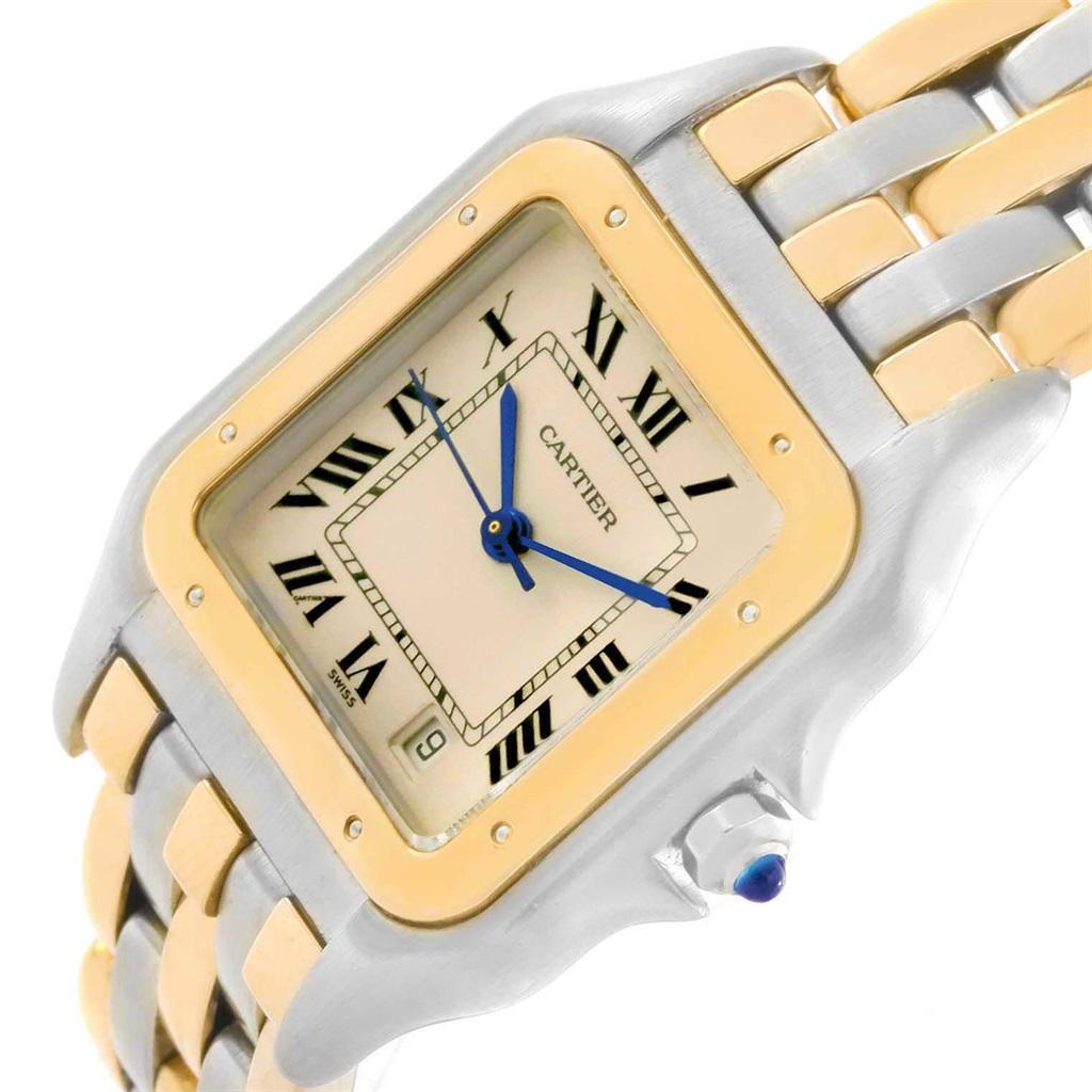 Cartier Panthere Large Steel 18 Karat Yellow Gold Three-Row Watch W25028B6 For Sale 1