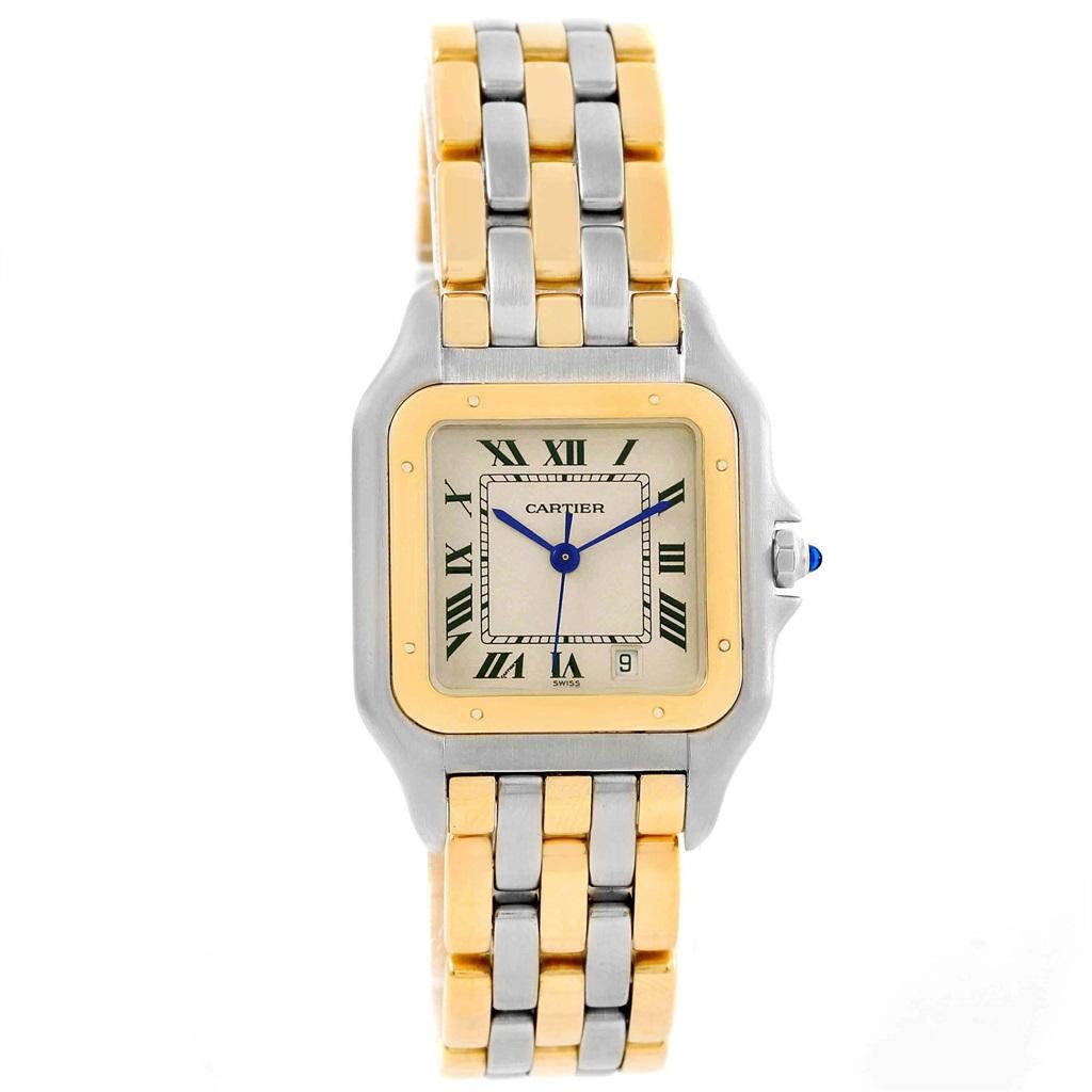 Cartier Panthere Large Steel 18 Karat Yellow Gold Three-Row Watch W25028B6 For Sale 3